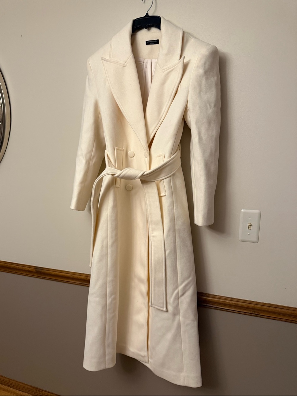 naked wardrobe Ivory Long Double-Breasted Wool Coat - Picture 2 of 7